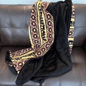 Black Faux Fur Blanket / throw with Curly Fleece Lining
